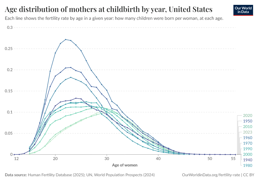 A thumbnail of the "Age distribution of mothers at childbirth by year" chart