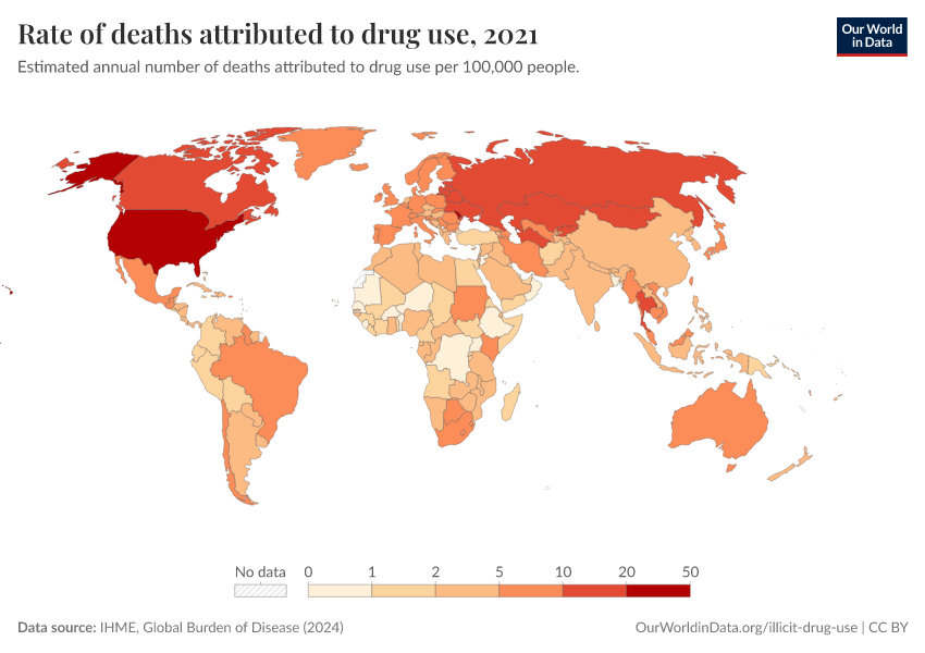 A thumbnail of the "Rate of deaths attributed to drug use" chart
