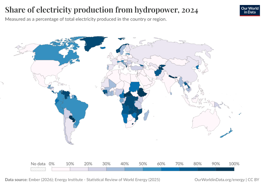 A thumbnail of the "Share of electricity production from hydropower" chart